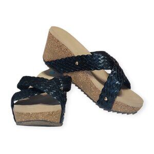 Nature Breeze Women’s Wedge Casual Slip-ons Sandals Black Straps  Size 7